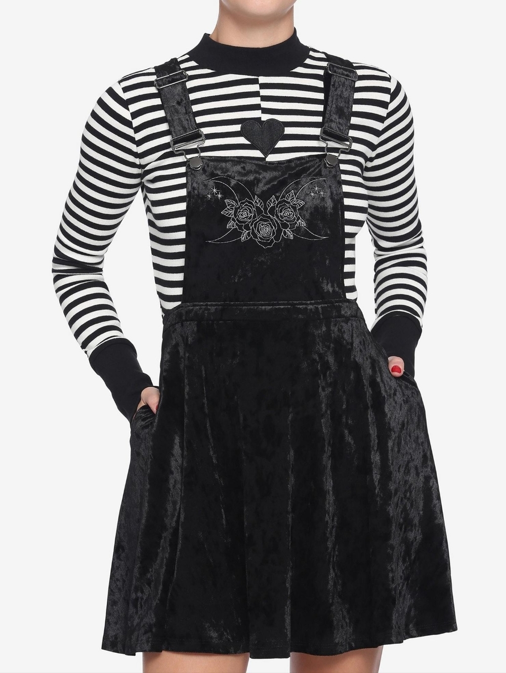 Y2K Velvet Goth Mini Dress Embroidered Roses Alt Grunge LG